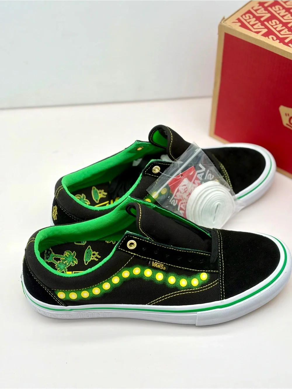 Vans Black & Neon Green Old Skool Pro Sneakers